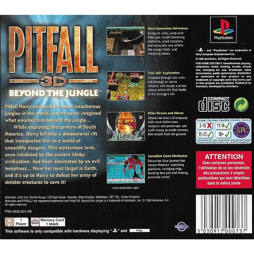 Pitfall 3D Beyond the Jungle Playstation 1 PS1 (Begagnad)