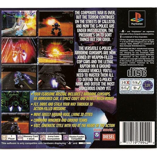 G-Police Weapons of Justice Playstation 1 PS1 (Begagnad)