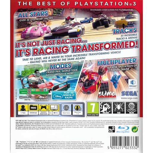 Sonic & Sega All-Stars Racing Transformed Playstation 3 PS3 (Begagnad)