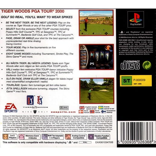 Tiger Woods PGA Tour 2000 Playstation 1 PS1 (Begagnad)