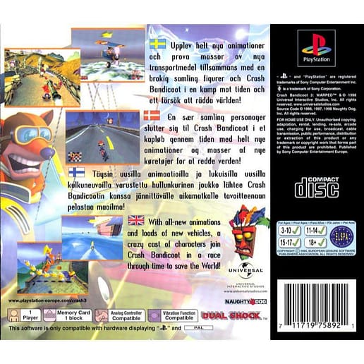 Crash Bandicoot 3 Warped Playstation 1 PS1 (Begagnad)