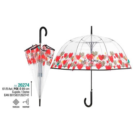 Hearts automatic transparent umbrella 61cm