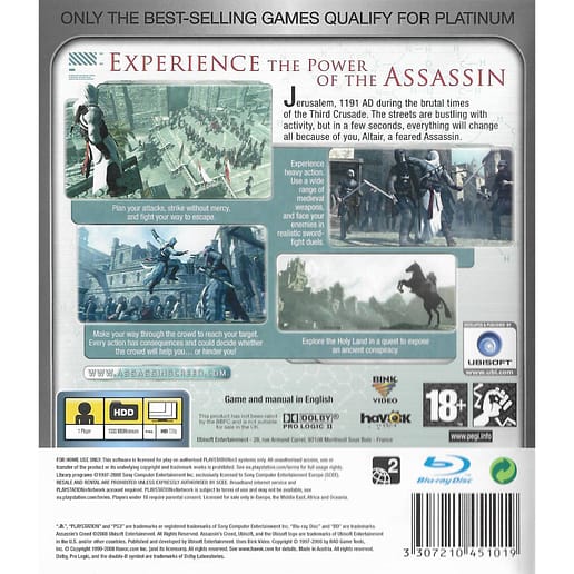 Assassins Creed Playstation 3 PS3 Platinum (Begagnad)