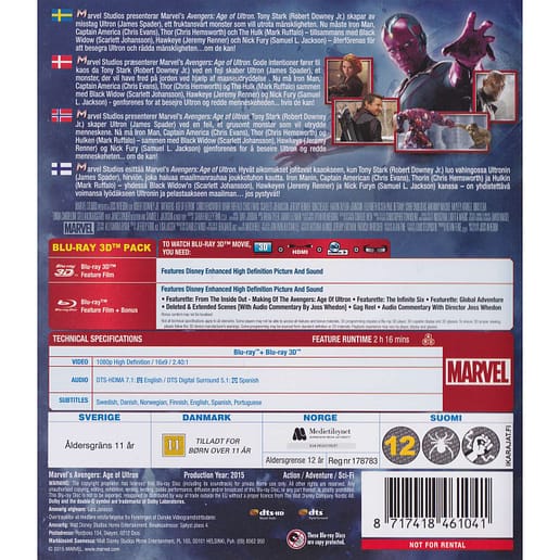 Avengers Age of Ultron Blu-Ray (Begagnad)