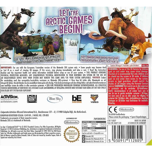 Ice Age 4 Continental Drift Artic Games Nintendo 3DS Swedish (Begagnad)