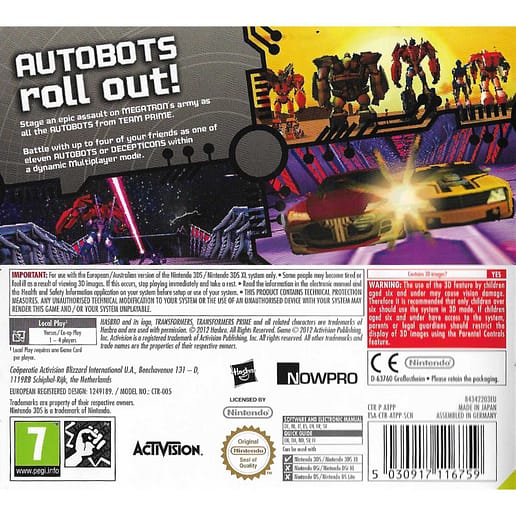 Transformers Prime The Game Nintendo 3DS (Begagnad)