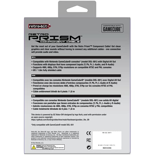Retro-Bit Prism Component Cable Nintendo Gamecube