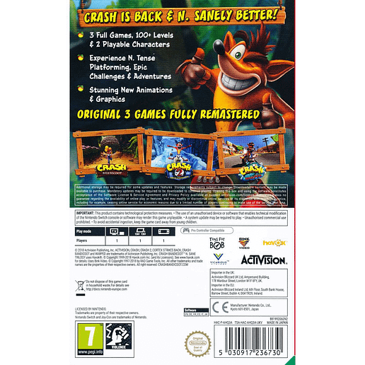 Crash Bandicoot N-Sane Trilogy Nintendo Switch