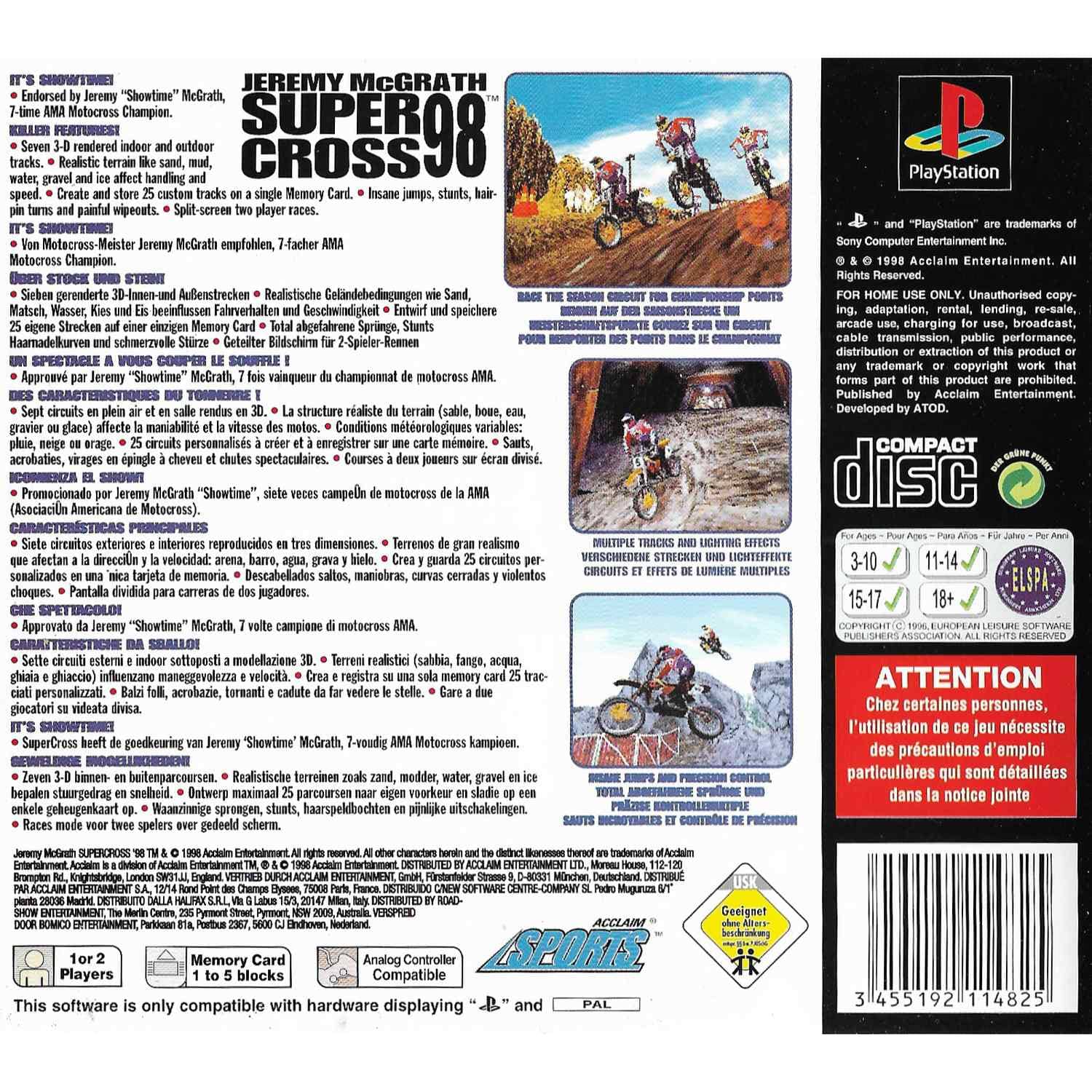 Jeremy McGrath Supercross 98 Playstation 1 PS1 (Begagnad)